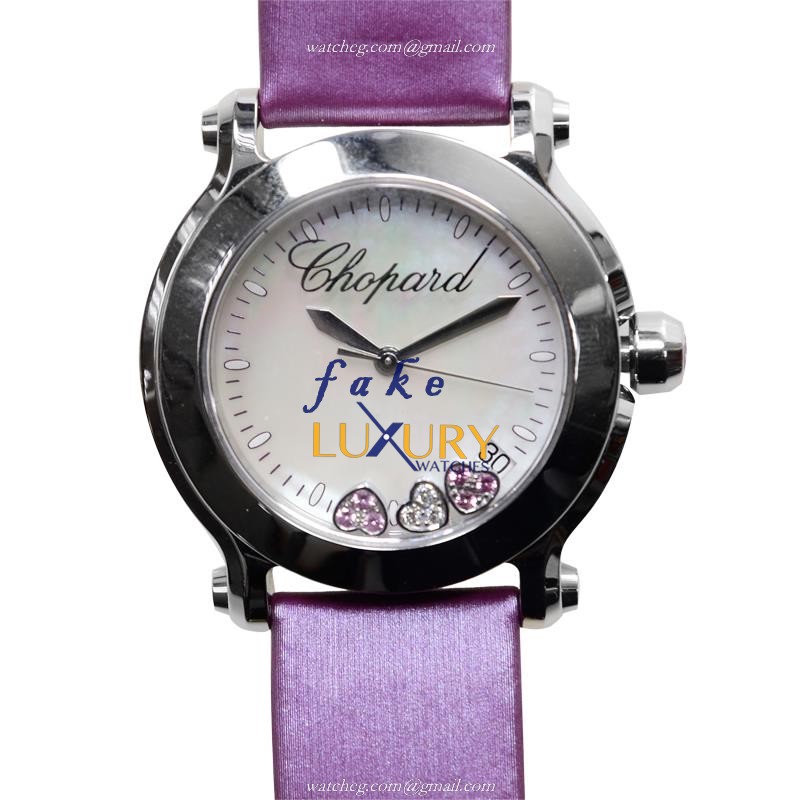 Chopard 278475 3044 Happy Heart Quartz Stainless Steel Replica Watch, White Dial, Leather Strap - Luxury Replica Watch