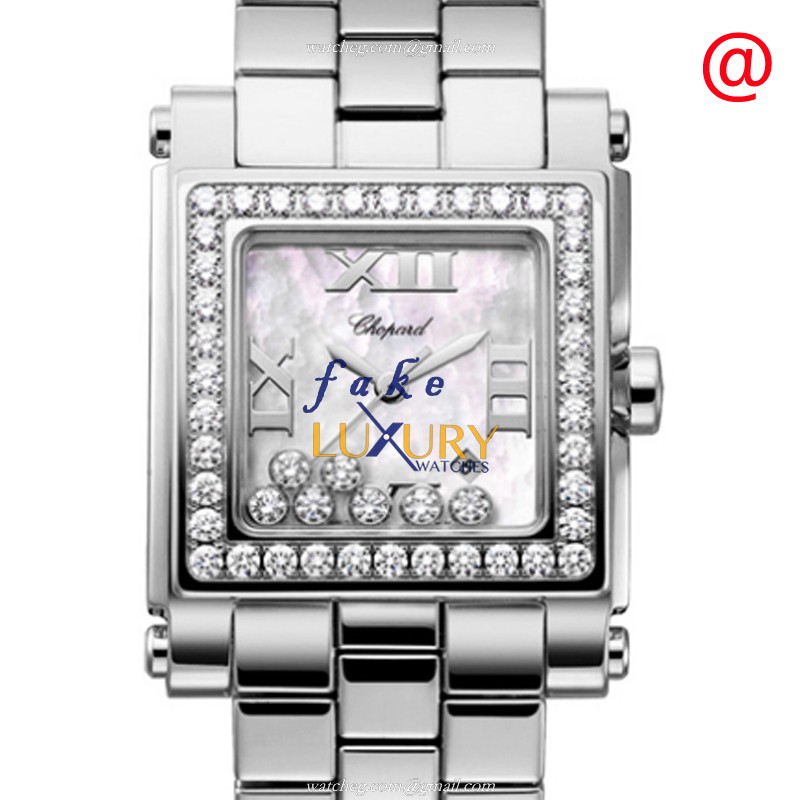 Chopard 278505-2001 Happy Sport Quartz Stainless Steel & Diamond Replica Watch, White Dial, Silver - Luxury Replica Watch