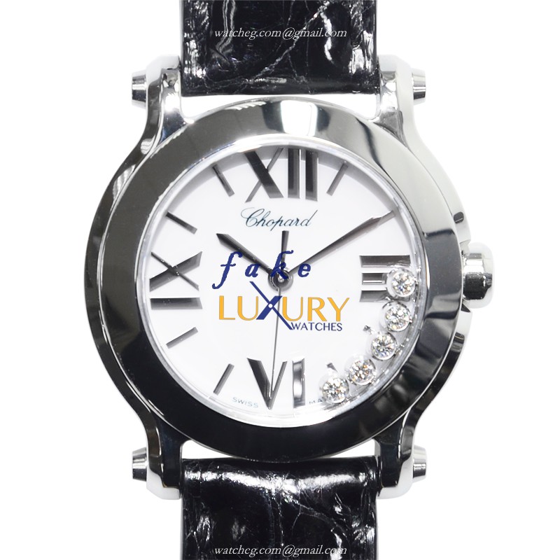 Chopard 278509-3001 HAPPY SPORT Quartz Steel White Dial Black Alligator Strap Replica Watch - Luxury Replica Watch