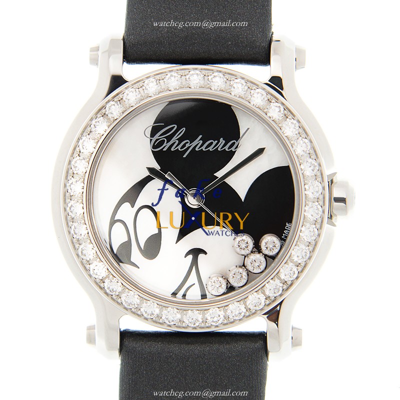 Chopard 278509-3046 HAPPY SPORT Quartz | Stainless Steel & Diamonds | White Dial | Black Leather - Luxury Replica Watch