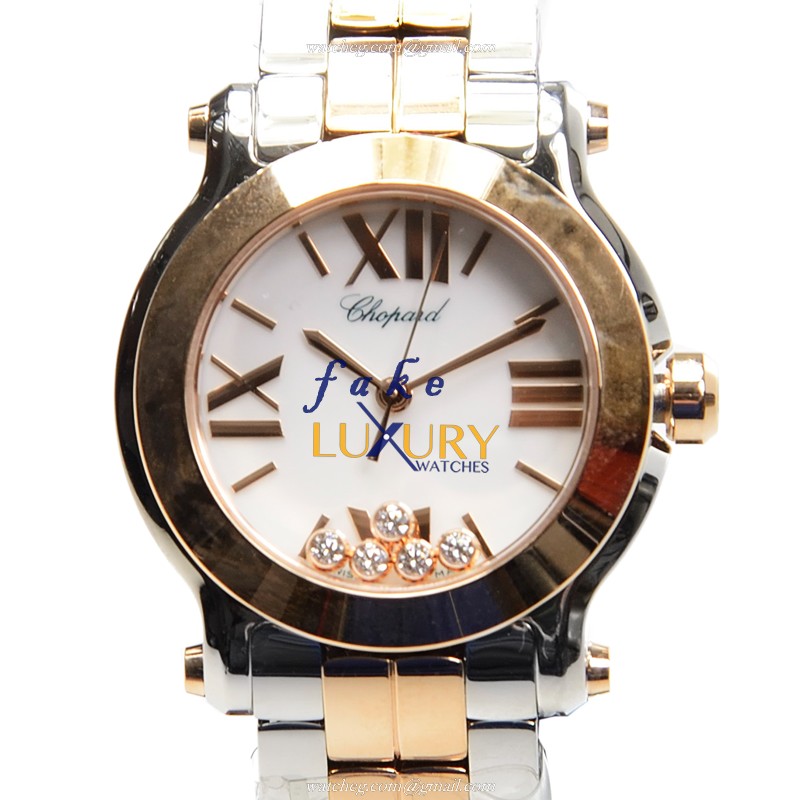 Chopard 278509-6003 Replica Happy Sport Quartz 18kt Rose Gold & Steel Watch, White Dial, Silver - Luxury Replica Watch