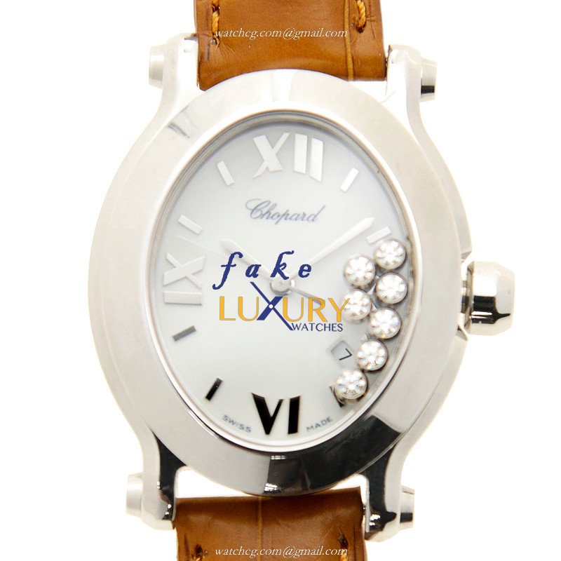 Chopard 278546-3001 Happy Sport Replica Watch Quartz Steel White Dial Brown Alligator Strap - Luxury Replica Watch