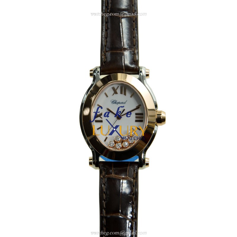 Chopard Happy Sport 278546-6001 Quartz 18kt Rose Gold Steel White Dial Brown Alligator Replica Watch - Luxury Replica Watch