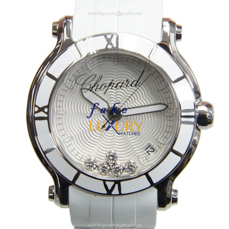 Chopard 278551-3001 Happy Sport Quartz Silver Dial White Rubber Strap Steel Replica Watch - Luxury Replica Watch