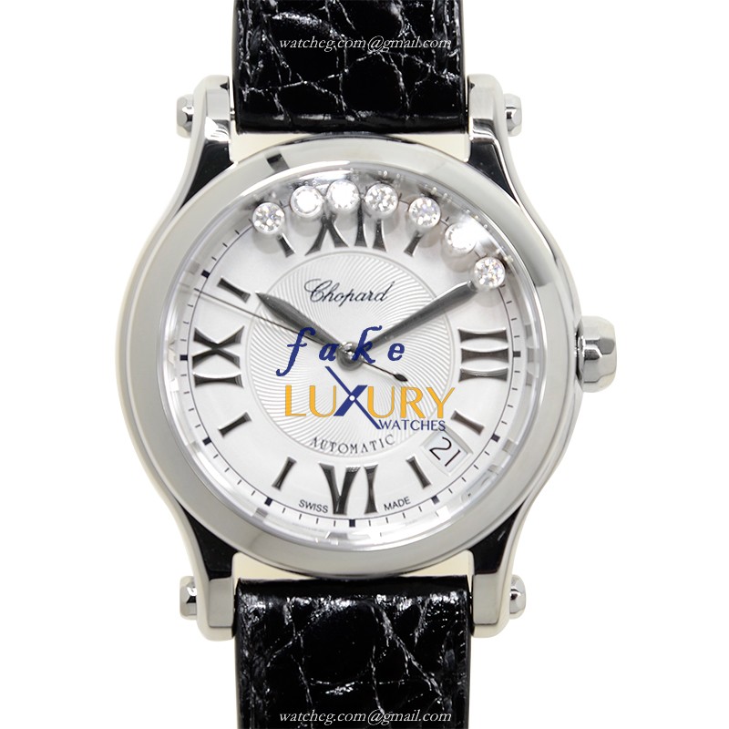 Chopard 278559-3001 HAPPY SPORT Automatic Stainless Steel Replica Watch - Silver Dial - Black - Luxury Replica Watch