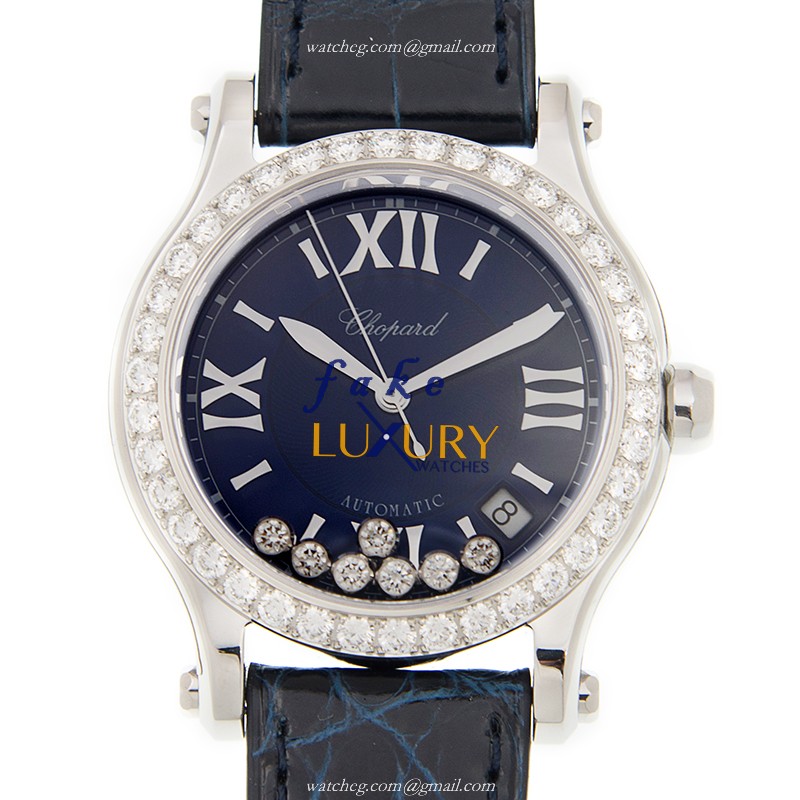 Chopard 278559-3006 HAPPY SPORT Automatic Stainless Steel Replica Watch - Blue Dial, Alligator Strap - Luxury Replica Watch