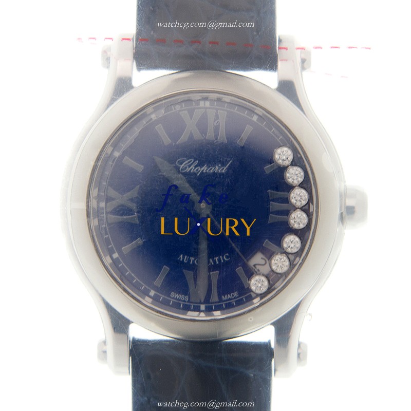 - 278559-3008 CHOPARD HAPPY SPORT AUTO Stainless Steel Replica Watch - 36mm Black Dial Blue - Luxury Replica Watch