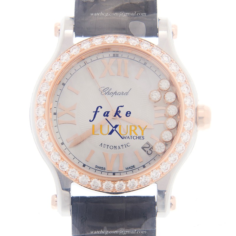 Chopard 278559-6006 HAPPY SPORT Automatic 18kt Rose Gold & Diamonds Replica Watch - 36mm White - Luxury Replica Watch