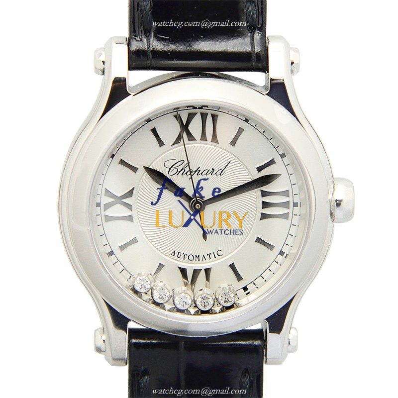 Chopard 278573-3001 Happy Sport Replica Watch, Automatic, Silver Dial, Steel Case, Black Alligator - Luxury Replica Watch