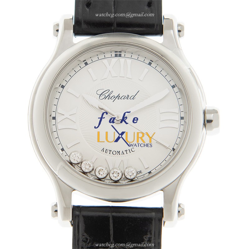 Chopard 278573-3011 HAPPY SPORT Automatic Stainless Steel Replica Watch, Silver Dial, Alligator - Luxury Replica Watch