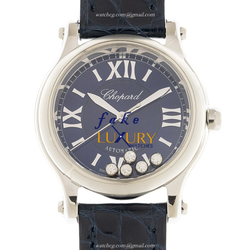 Chopard 278573-3016 HAPPY SPORT Automatic Stainless Steel Replica Watch, Blue Dial, Alligator Strap - Luxury Replica Watch