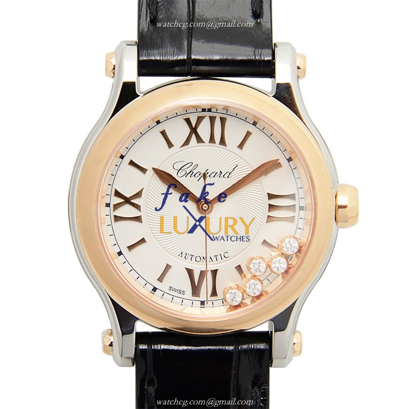 Chopard 278573-6001 Replica Happy Sport Watch, Auto, 18kt Rose Gold & Steel, Silver Dial - Luxury Replica Watch