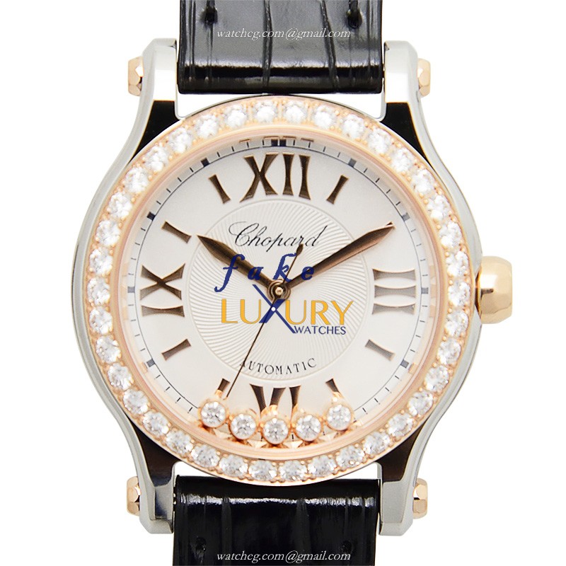 -278573-6003 CHOPARD HAPPY SPORT Automatic 18kt Rose Magic Diamond Replica Watch - Silver Dial - Luxury Replica Watch