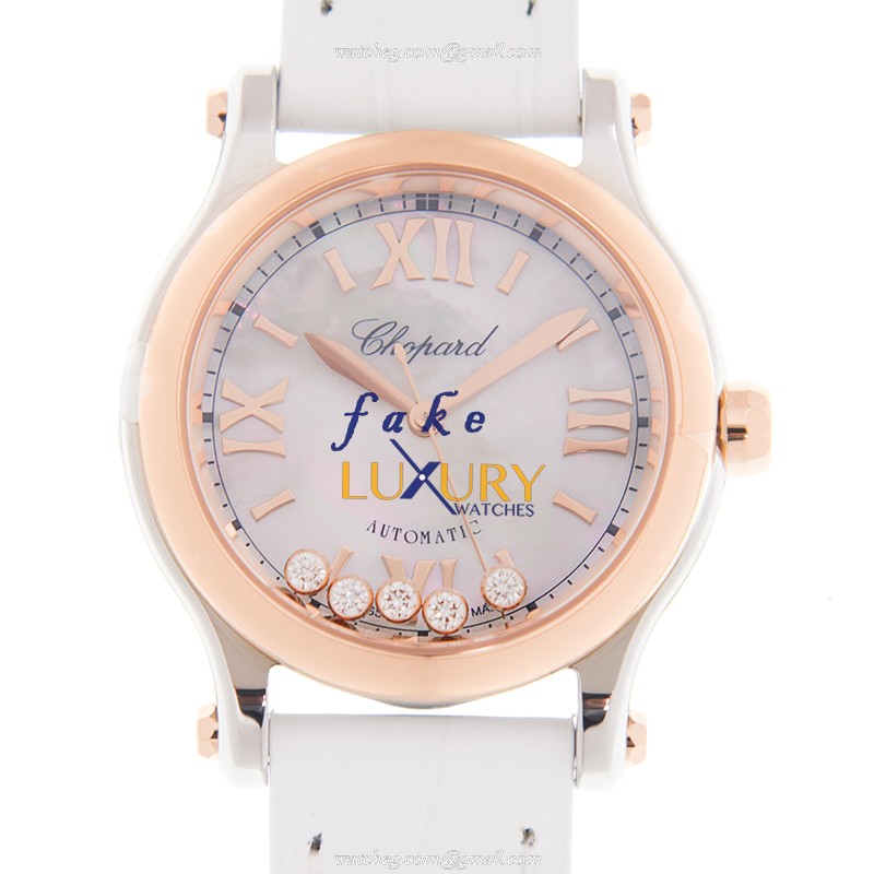 Chopard 278573-6018 Happy Sport Automatic 18kt Rose Gold Replica Watch, Swiss Movement, White Dial - Luxury Replica Watch