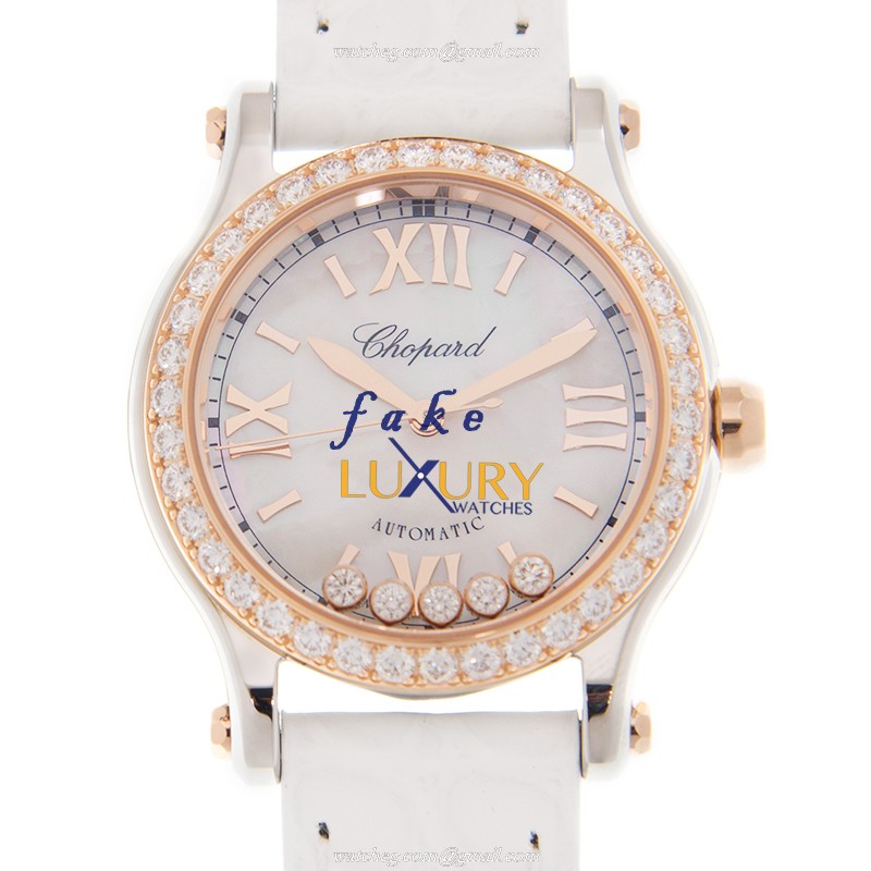 Chopard 278573-6020 Happy Sport Auto 18kt Gold Diamond Steel Replica Watch - Luxury Replica Watch