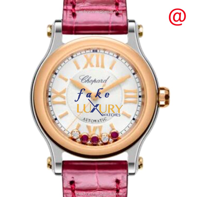 Chopard 278573-6025 HAPPY SPORT | Automatic | 18kt Rose Gold & Steel | White Dial | Red Alligator - Luxury Replica Watch