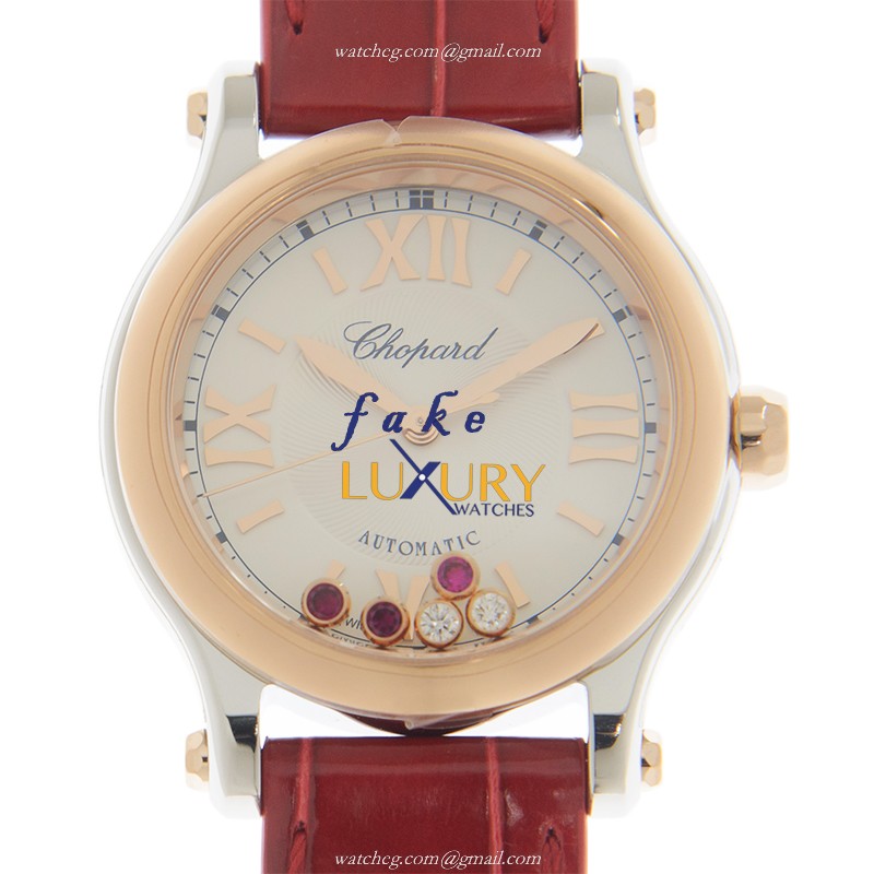 Chopard 278573-6026 HAPPY SPORT Auto 18kt Rose Gold Replica Watch, Swiss Movement, Silver Dial - Luxury Replica Watch