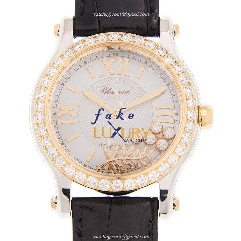 Chopard 278578-4001 | Automatic | 18kt Gold Diamond Steel | White Dial Black Alligator Strap - Luxury Replica Watch
