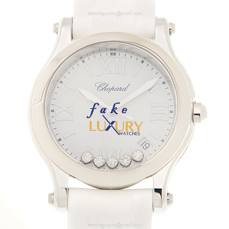 Chopard 278582-3001 Happy Sport Quartz Stainless Steel Watch, White Dial & Rubber Strap Replica - Luxury Replica Watch