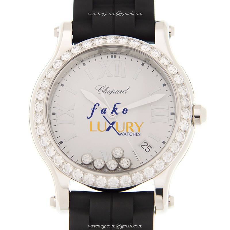 Chopard 278582-3003 Replica Happy Sport Quartz Watch - Stainless Steel Case, White Dial, Black - Luxury Replica Watch
