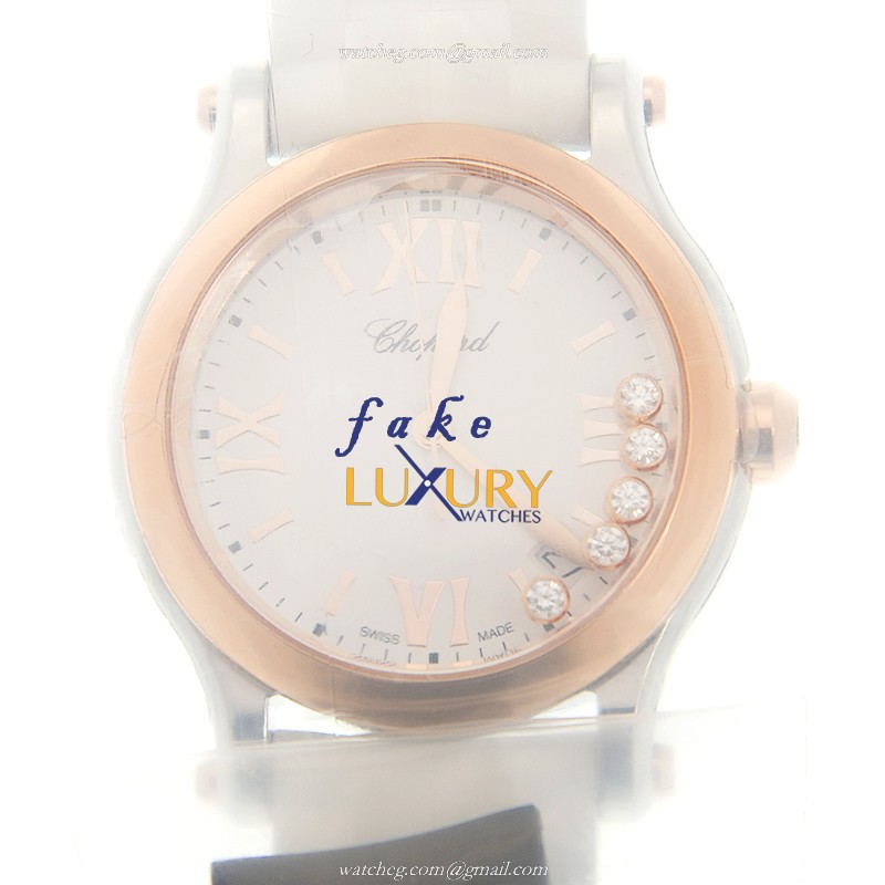 Chopard 278582-6001 Happy Sport Quartz 18kt Rose Gold Replica Watch - White Dial, Rubber Strap - Luxury Replica Watch
