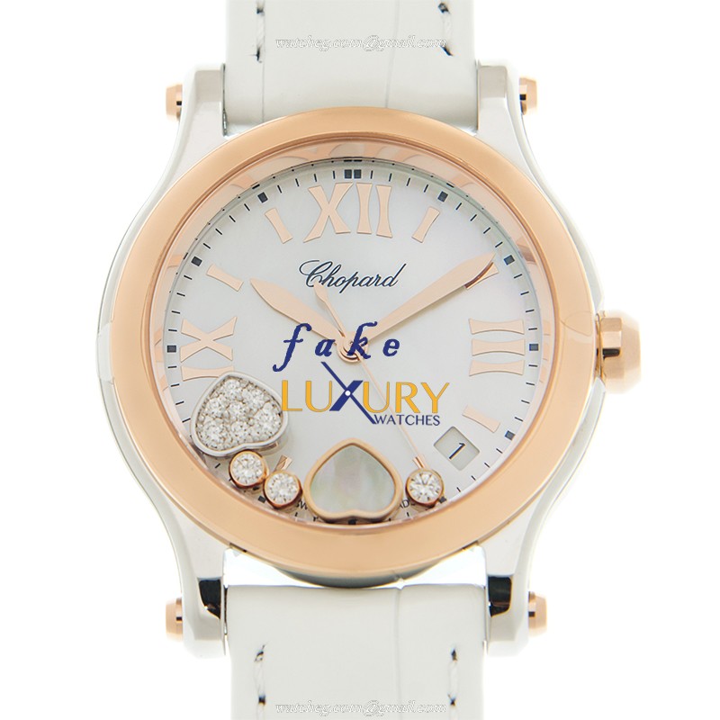 -278582-6009 - Chopard Happy Hearts Quartz 18kt Rose Gold & Steel Replica Watch - White Dial & - Luxury Replica Watch