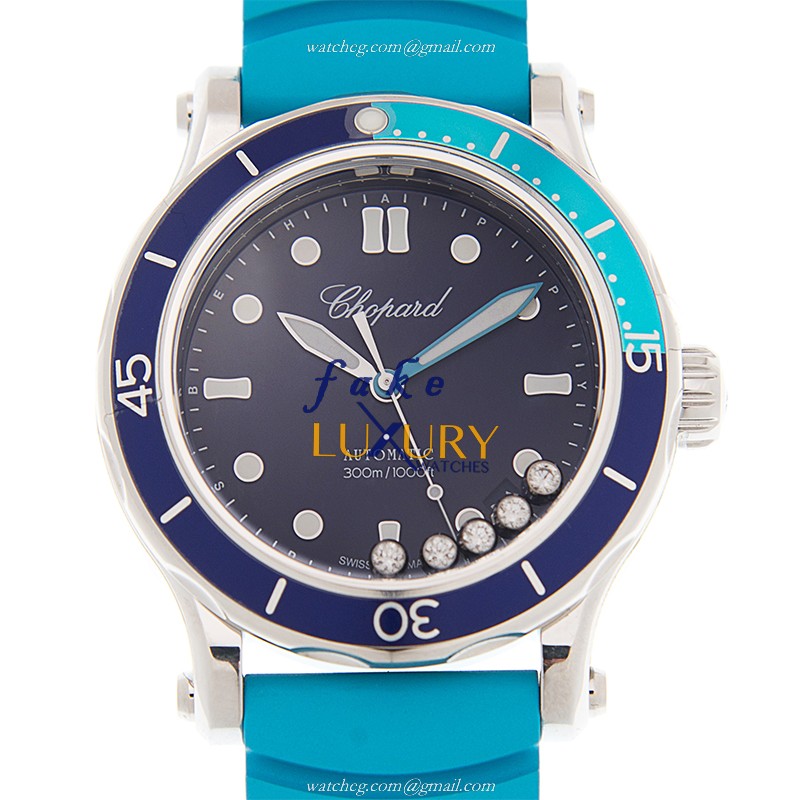 278587-3001 - Chopard Happy Sport Automatic Replica Watch Blue Dial Stainless Steel Rubber - Luxury Replica Watch