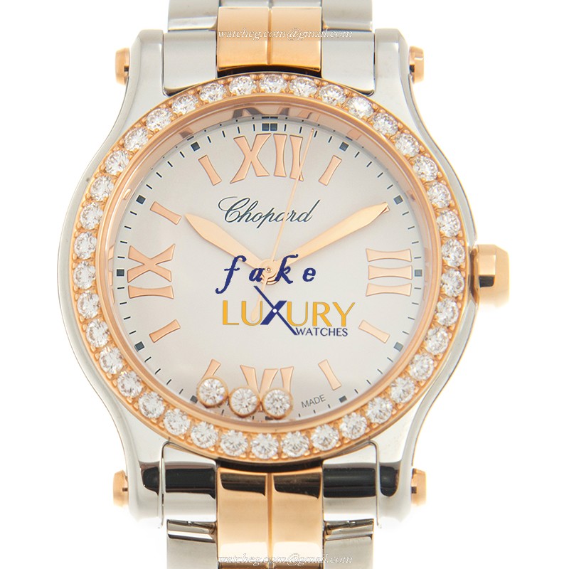 Chopard 278590-6004 HAPPY SPORT Quartz 18kt Rose Gold & Steel Replica Watch - 30mm White Dial - Luxury Replica Watch
