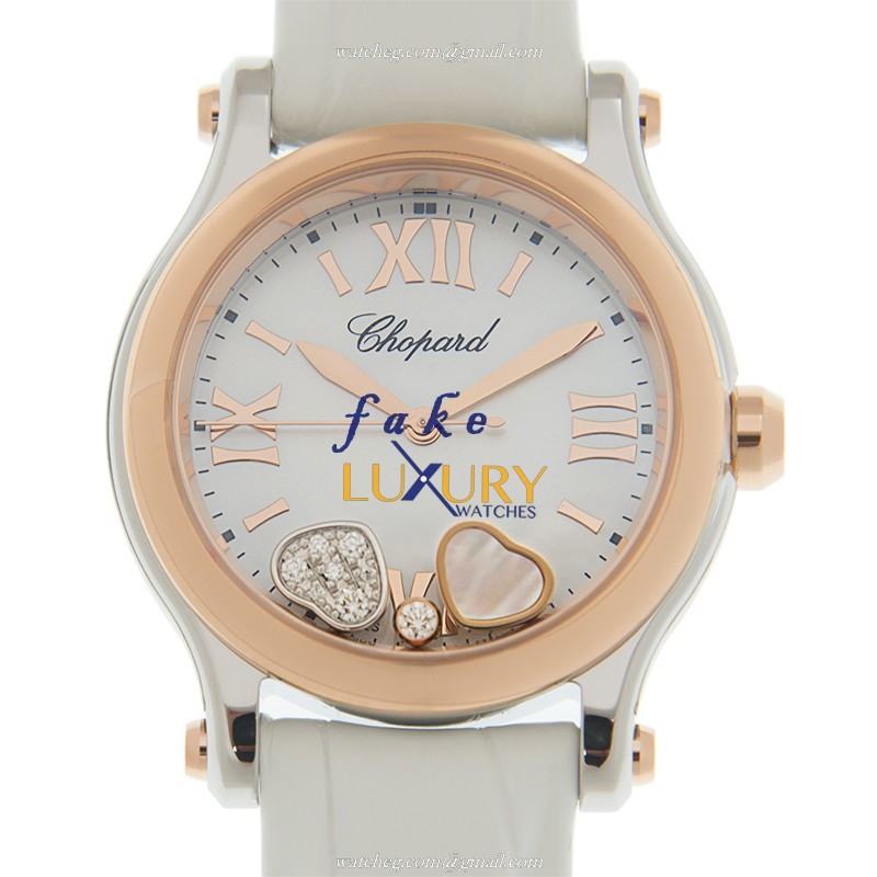 Chopard 278590-6005 HAPPY HEARTS Quartz 18kt Rose Gold & Steel Replica Watch | 30mm White Dial - Luxury Replica Watch