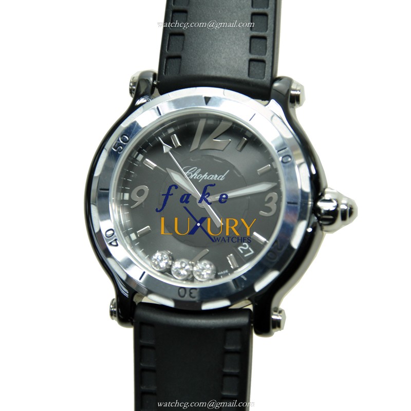 -288507-9008 - Chopard Happy Sport Quartz Stainless Steel Replica Watch - Black Dial & Rubber - Luxury Replica Watch