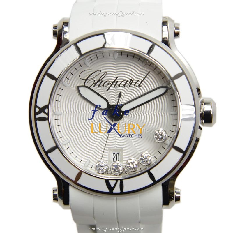 Chopard 288525-3002 Replica Watch, Swiss Quartz, Stainless Steel Case, Silver Dial, White Rubber - Luxury Replica Watch