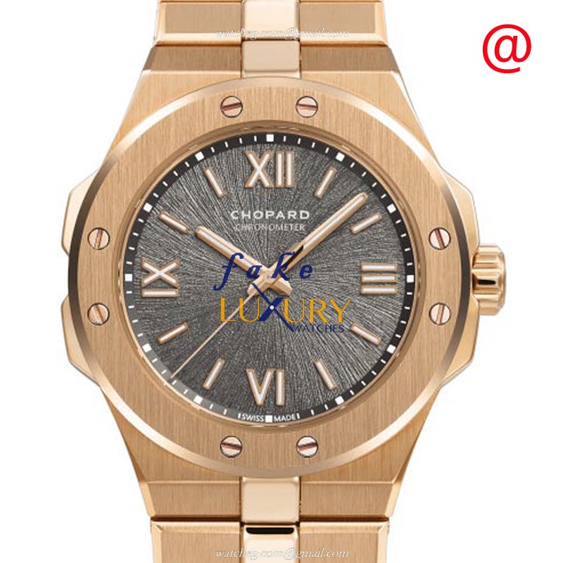 Chopard 295370-5001 ALPINE EAGLE Automatic 18kt Rose Gold Replica Watch, Gray Dial, Gold Strap - Luxury Replica Watch
