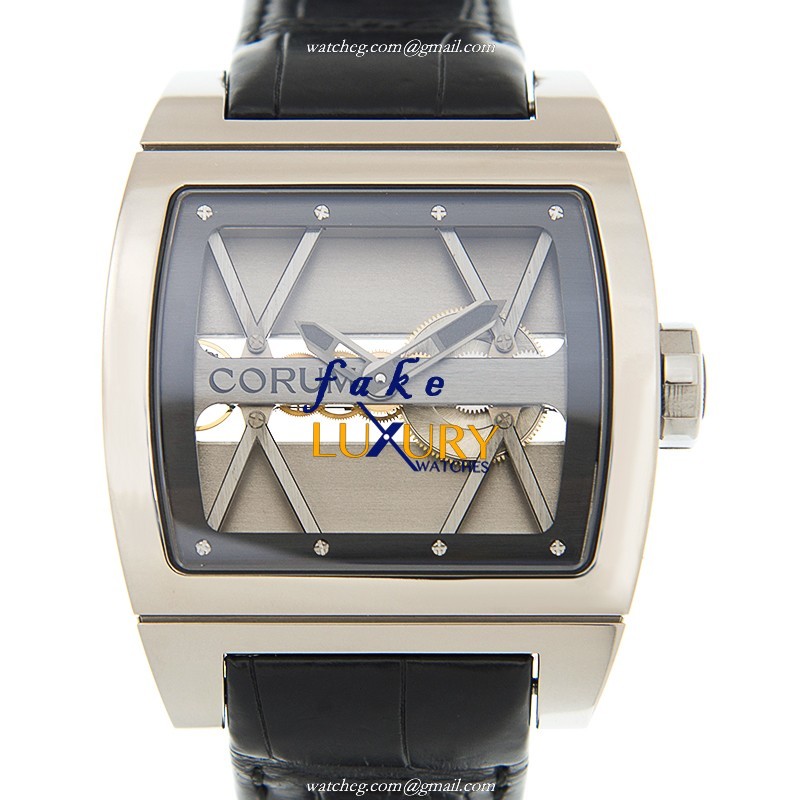 Corum 007.400.04-0F81 0000 BRIDGE Replica Watch, Manual Wind, Dark Grey Dial, Titanium Case, Black - Luxury Replica Watch
