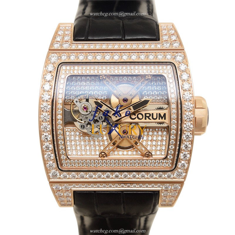 Corum 022.715.85-OF01 0000 Bridge Automatic 18kt Rose Gold Pink Dial Replica Watch - Luxury Replica Watch