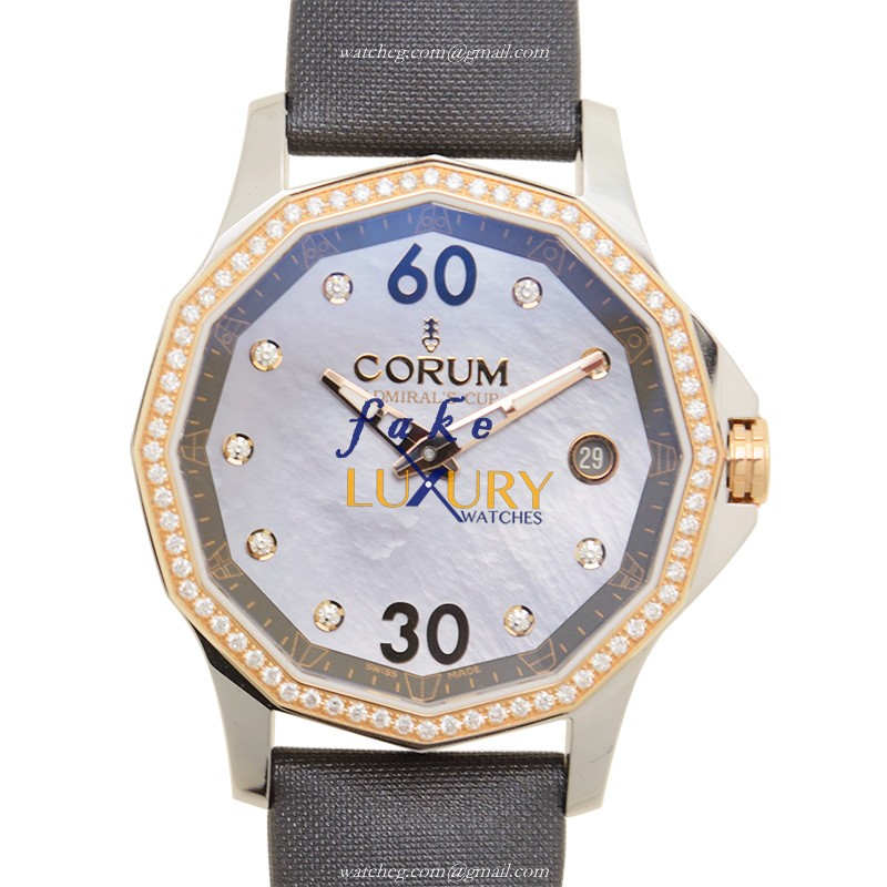Corum 082.101.29-F149 PK10 Admirals Cup Automatic 18kt Rose & Diamond Gray Dial Leather Replica - Luxury Replica Watch