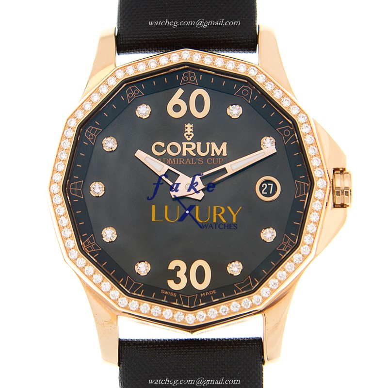 Corum Admirals Cup 082.101.85/0041 PN10 Automatic 18kt Rose Gold & Diamonds Black Dial Replica Watch - Luxury Replica Watch