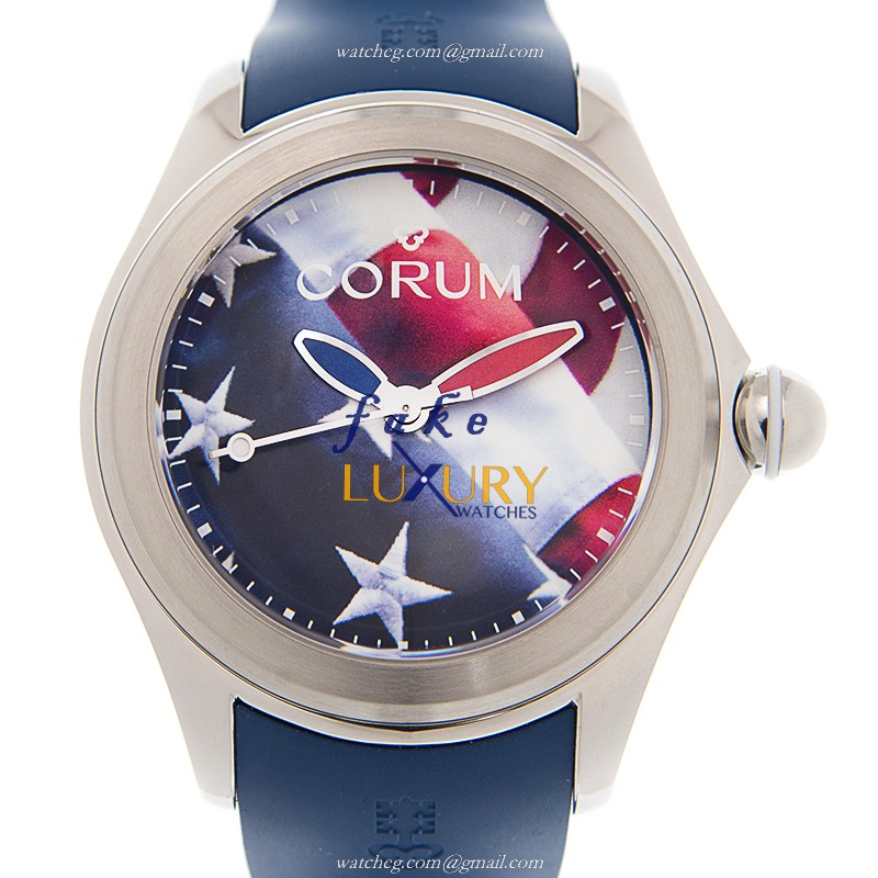 Corum 082.310.20-0373 US01 Bubble Replica Watch With Blue Dial, Steel Case, Rubber Strap - Luxury Replica Watch