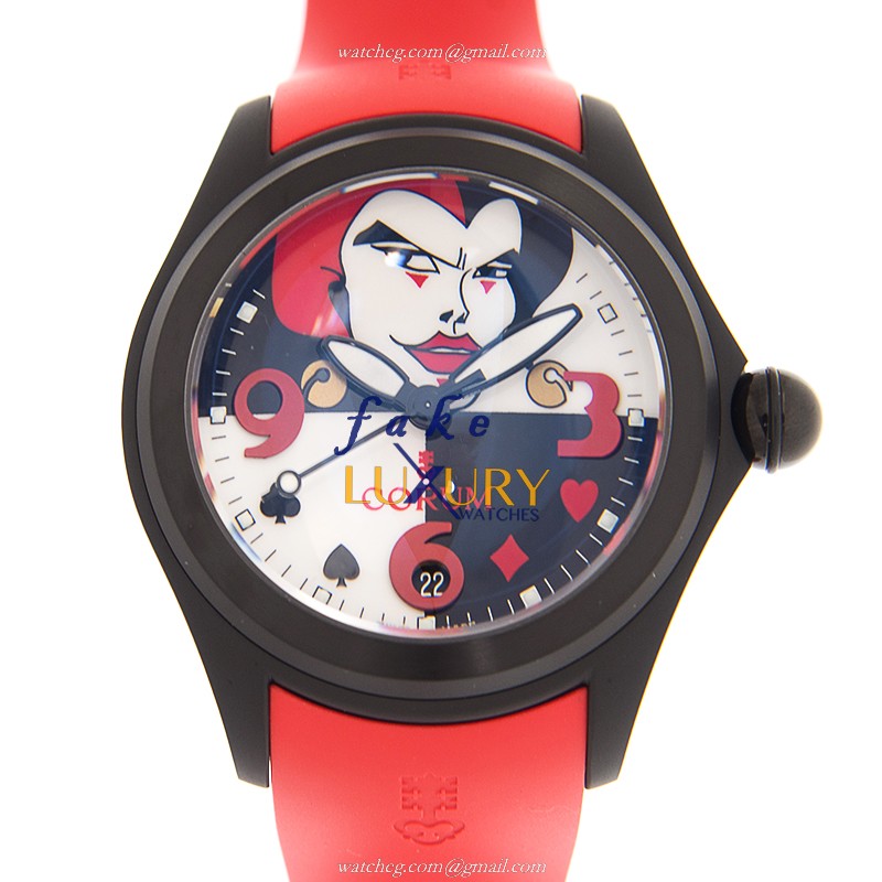 Corum Bubble 082.310.98/0376 EB38 Automatic Steel Black White Dial Red Rubber Strap Replica Watch - Luxury Replica Watch