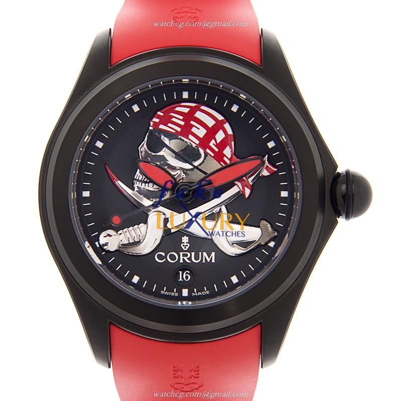 Corum 082.310.98-0376 PIRA Bubble Replica Watch, Automatic, Black Dial, Red Rubber Strap - Luxury Replica Watch