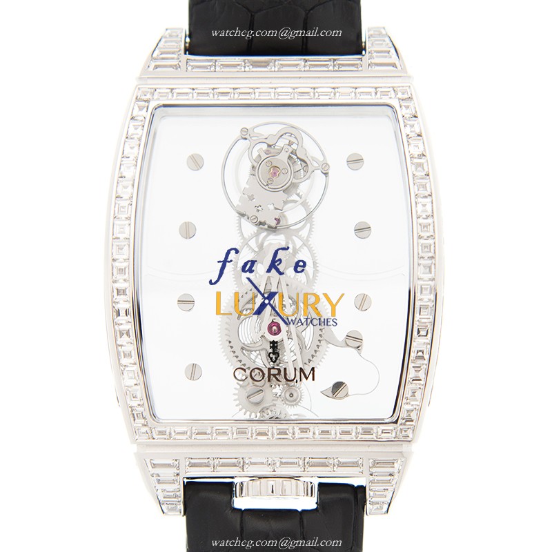 Corum BRIDGE 100.169.69-0F01 0000 Replica Watch with Manual Wind, Transparent Skull Dial, 18kt - Luxury Replica Watch