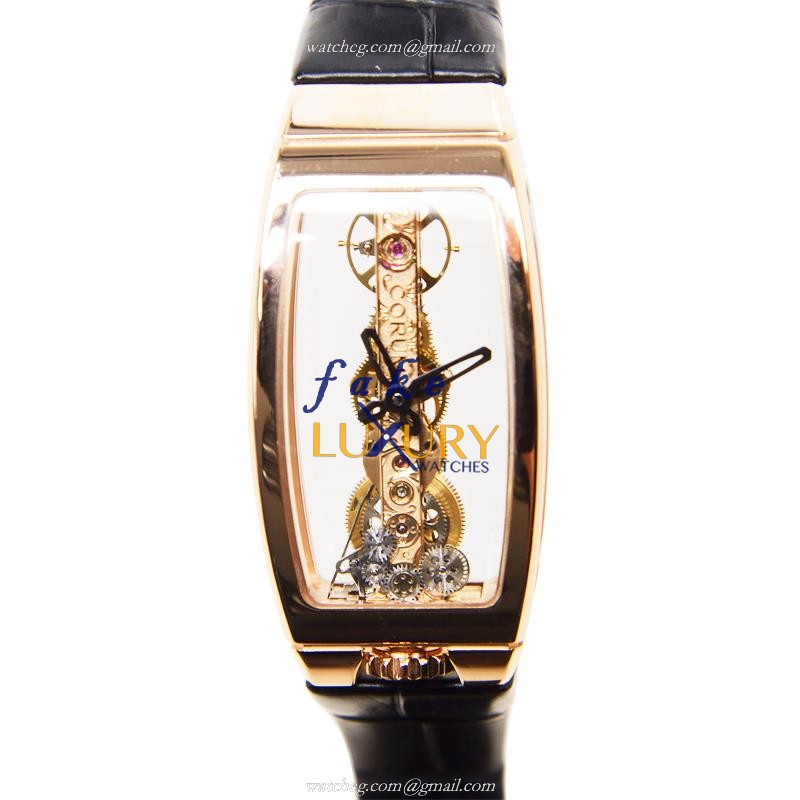Corum 113.101.55-0001 0000 Bridge Replica Watch, Manual Wind, 18kt Rose Gold, Transparent Skull Dial - Luxury Replica Watch