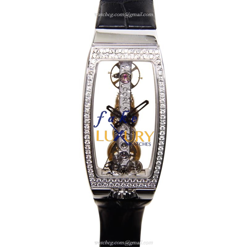 Corum 113.102.69-0001 0000 Bridge Manual Wind 18kt White Gold Diamond Transparent Dial Replica Watch - Luxury Replica Watch