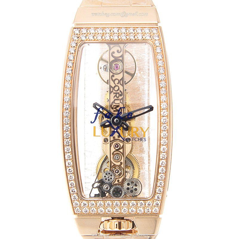 Corum 113.102.85-V880.0000 Bridge Replica Watch, Manual Wind, Rose Gold Case, Transparent Skull Dial - Luxury Replica Watch