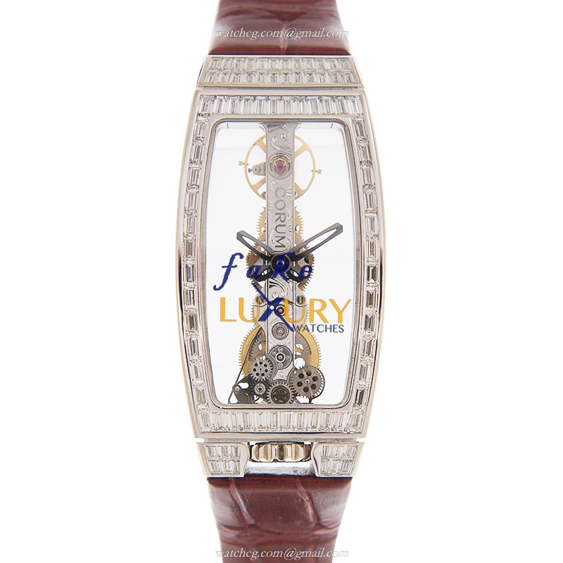 Corum 113.149.69/0089 0000 Bridge Manual Wind 18kt White Gold Red Alligator Replica Watch - Luxury Replica Watch