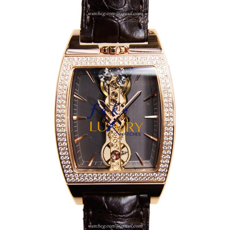 Corum 113.151.85-0002 FK02 BRIDGE Manual Wind 18kt Rose Gold Dark Grey Dial Alligator Strap Replica - Luxury Replica Watch