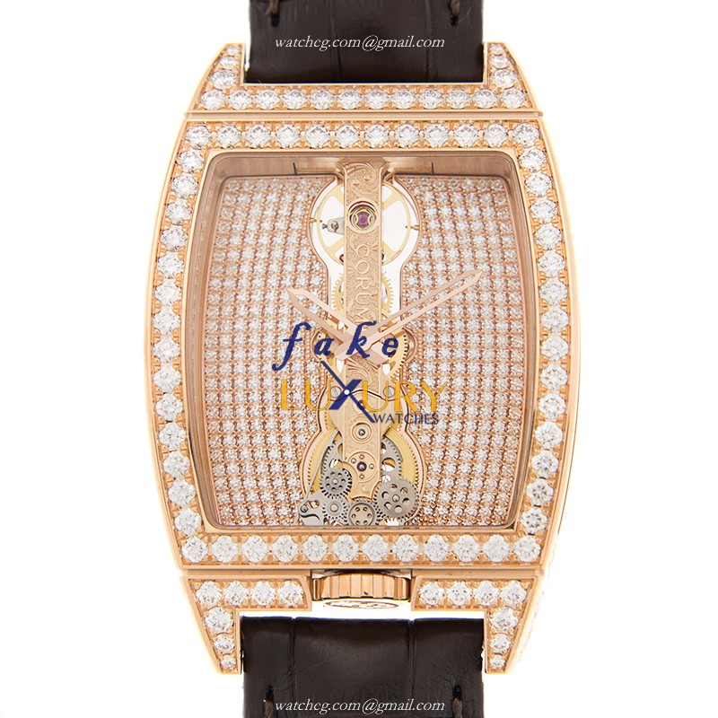 Corum 113.158.85-0001 GD34 Bridge Manual Wind 18kt Rose Gold Diamond Replica Watch - Luxury Replica Watch
