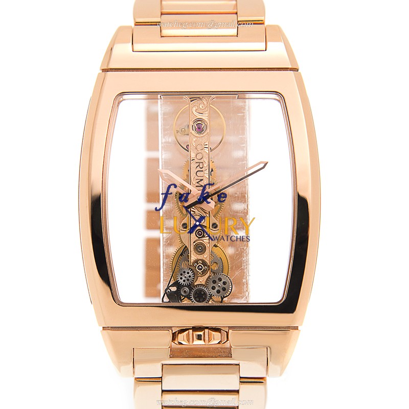 113.160.55/V100 0000 - Corum Bridge Replica Watch - Manual Wind 18kt Rose Gold Transparent Dial - Luxury Replica Watch