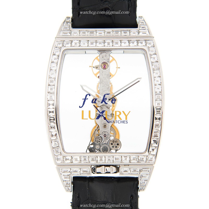 113.169.69/0001 0000 - Corum Bridge Replica Watch Manual Wind 18kt White Gold Diamond Transparent - Luxury Replica Watch