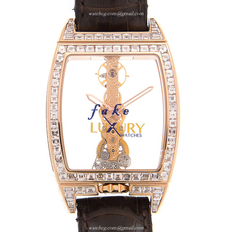 Corum 113.169.85/0002 0000 Replica Watch Manual Wind 18kt Rose Gold Transparent Dial Diamonds - Luxury Replica Watch