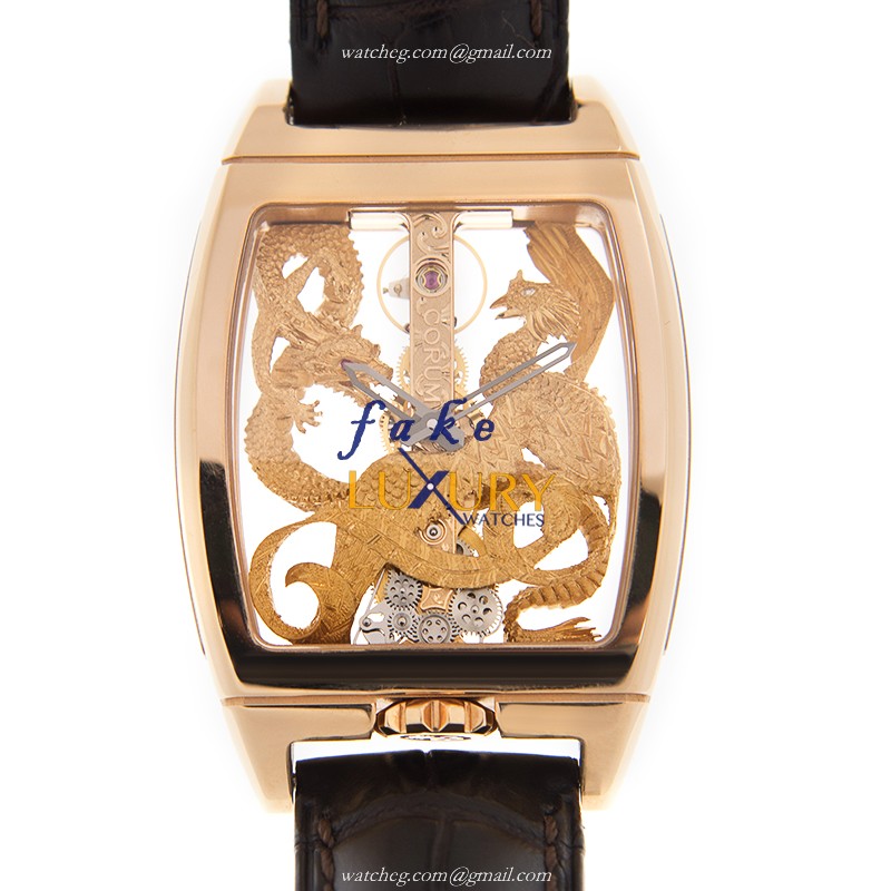 Corum Golden Bridge Manual Wind 18kt Rose Gold 113.265.55/0002 DP55R Transparent Skull Dial Replica - Luxury Replica Watch